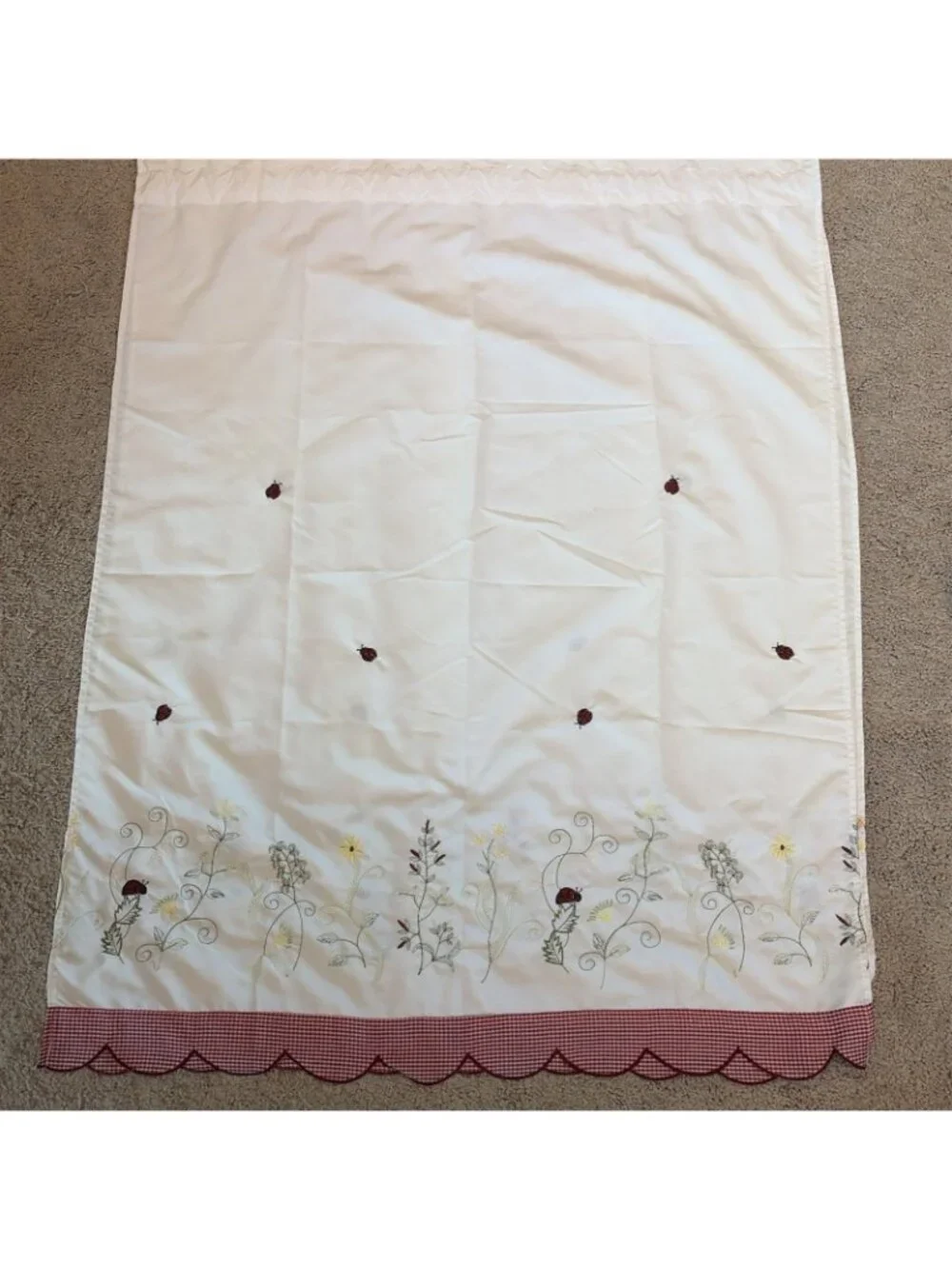 Lorraine Ladybug Meadow Swag Valance & Panels Curtain Red Gingham Cottagecore